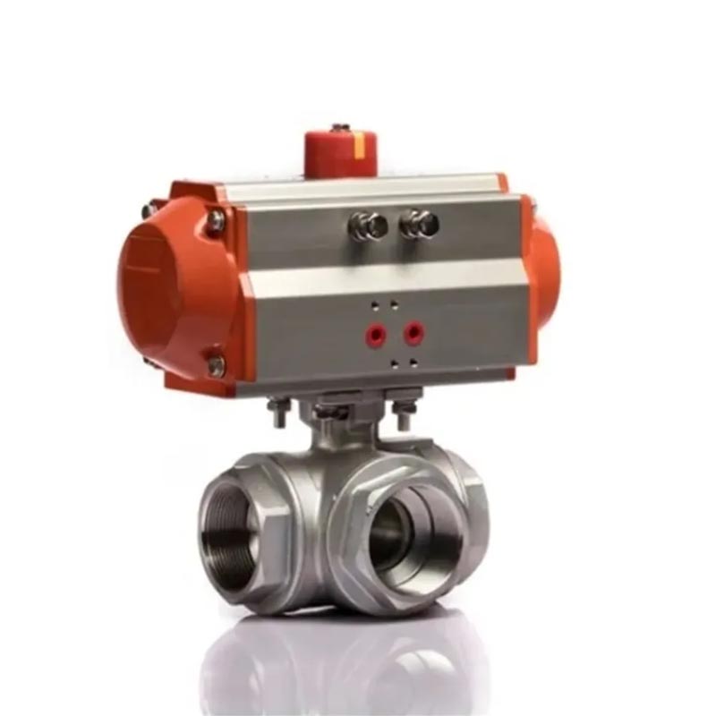 Stainless Steel Threaded Three-way Pneumatic Ball Valve